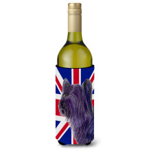 Skye Terrier cu izolator pentru bauturi pentru sticla de vin cu steag englezesc Union Jack SS4905LITERK