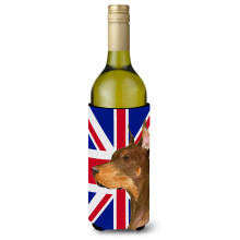 Doberman cu izolator pentru bauturi pentru sticla de vin, steagul britanic Union Jack englezesc Hugger SS4910LITERK
