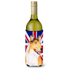 Collie Smooth cu izolator pentru bauturi pentru sticla de vin, steagul britanic Union Jack englezesc SS4912LITERK