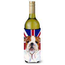 Bulldog englezesc cu izolator pentru bauturi pentru sticla de vin cu steag englezesc Union Jack SS4926LITERK