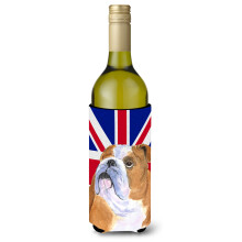 Bulldog englezesc cu izolator pentru bauturi pentru sticla de vin cu steag englezesc Union Jack SS4933LITERK