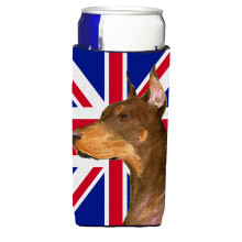 Doberman cu English Union Jack British Flag Ultra izolatoare pentru bauturi pentru cutii sub?iri SS4910MUK