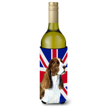 Springer Spaniel cu izolator pentru bauturi pentru sticla de vin cu steag englezesc Union Jack SS4955LITERK