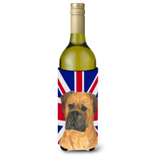 Bullmastiff cu izolator pentru bauturi pentru sticla de vin cu steag englezesc Union Jack SS4959LITERK