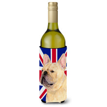 Bulldog francez cu izolator pentru bauturi pentru sticla de vin cu steagul britanic Union Jack englezesc SS4927LITERK