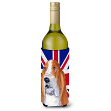 Basset Hound cu izolator pentru bauturi pentru sticla de vin, steagul britanic Union Jack englezesc SS4970LITERK
