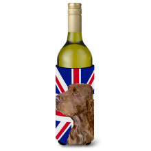 Field Spaniel cu izolator pentru bauturi pentru sticla de vin cu steag englezesc Union Jack SS4967LITERK