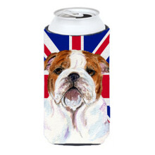 Bulldog englezesc cu izolator pentru bauturi pentru baiat nalt cu steagul britanic Union Jack Hugger SS4926TBC