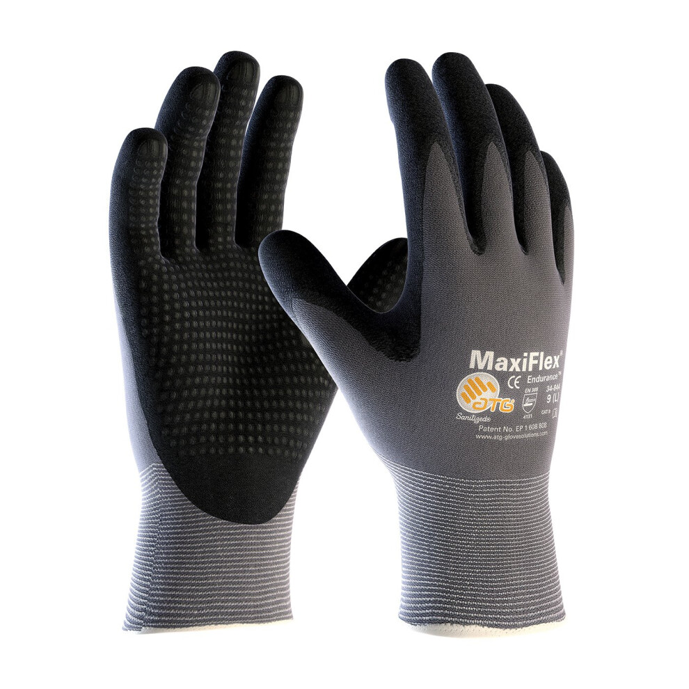 ATG 3 Pack MaxiFlex Endurance 34-844 Seamless Knit Nylon Work Glove with Nitrile Coated Grip on Palm & Fingers Sizes Small to X-Large Large Black an