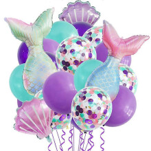 22pcs Mermaid Balloons for Party Girls Kids Under The Sea Theme Baby Shower Birthday Colorful Decorations Include Mermaid Tail Seashell Foil Latex Bal