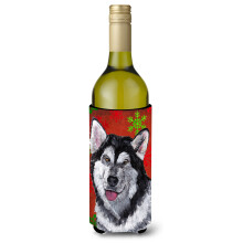 Alaskan Malamute Fulgi de zapada ro?ii Sarbatori Craciun Sticla de vin Izolator pentru bauturi Hugger SC9492LITERK