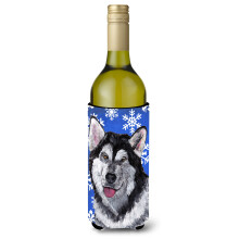 Alaskan Malamute Fulgi de zapada de iarna Sticla de vin de vacan?a Izolator pentru bauturi Hugger SC9491LITERK