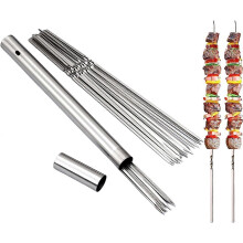 304 Stainless Steel 13.2" Long Flat Barbecue Skewers,50PCS BBQ Kebab Skewers with Portable Metal Storage Tube,Reusable for Grilling Barbecue Kitchen P