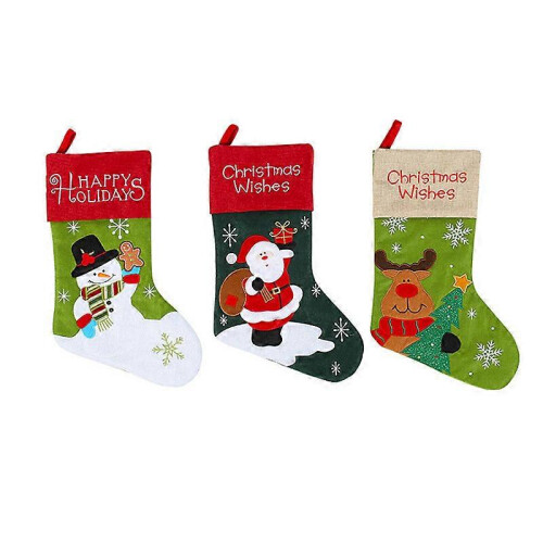 Linen Santa Embroidered Christmas Socks