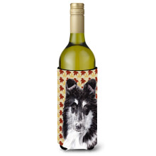 Collie alb-negru, frunze de toamna, sticla de vin, izolator pentru bauturi Hugger SC9678LITERK