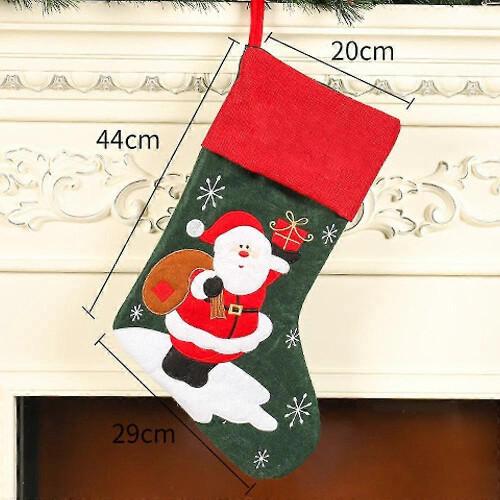 Linen Santa Embroidered Christmas Socks 1