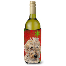 Golden Doodle 2 fulgi de zapada ro?ii pentru sticla de vin de vacan?a izolator pentru bauturi Hugger SC9763LITERK