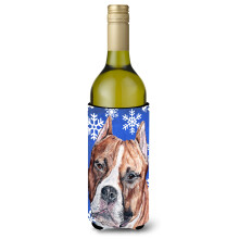 Staffordshire Bull Terrier Staffie Winter Fulgi de zapada Sticla de vin Izolator pentru bauturi Hugger SC9776LITERK