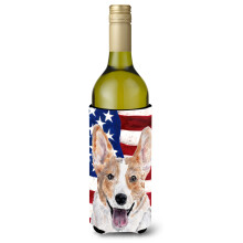 Cardigan Corgi cu steag american SUA, sticle de vin, izolator pentru bauturi Hugger SC9624LITERK