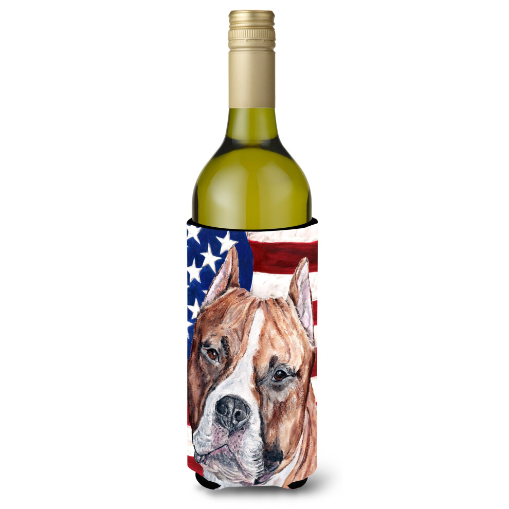 Staffordshire Bull Terrier Staffordshire Met Amerikaanse Vlag Usa Wijnfles Drank Isolator Hugger SC9632LITERK-image