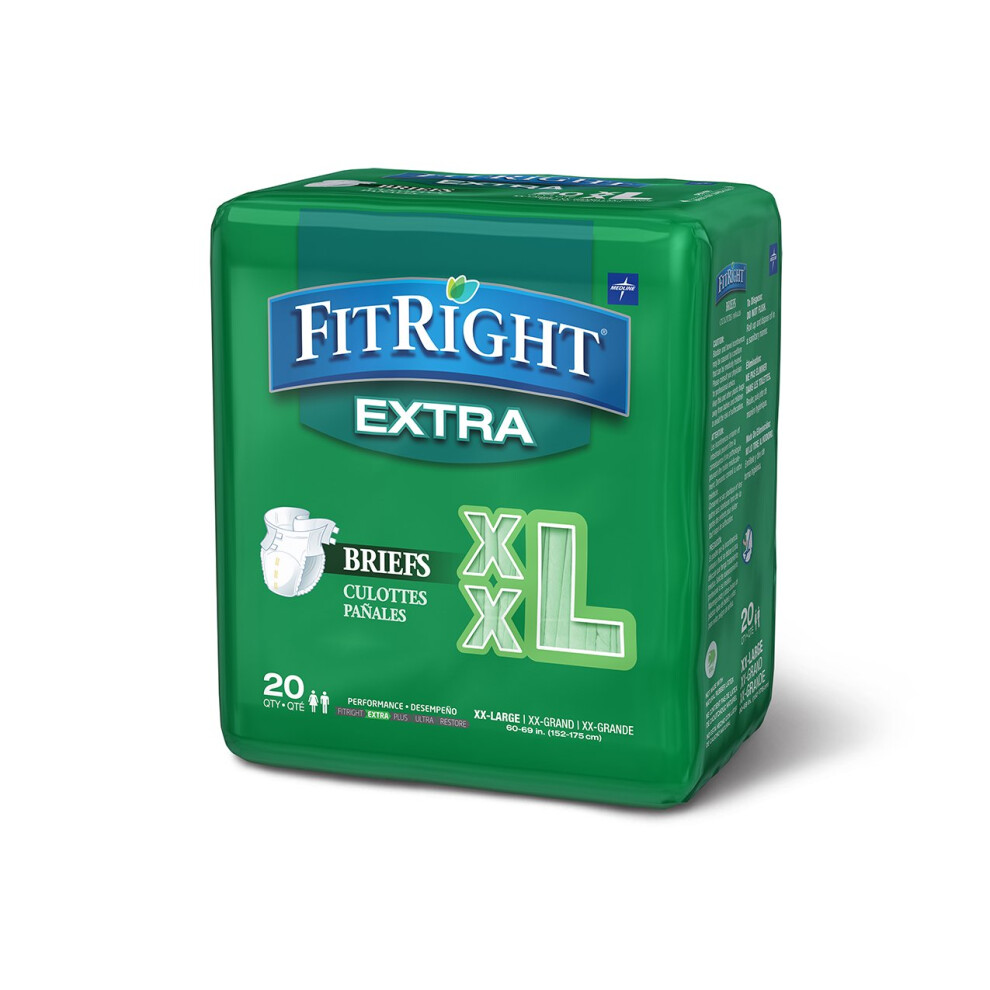 Medline Fitright Optifit Extra Adult Briefs Incontinence Diapers With Tabs Moderate Absorbency 2XL 60 To 70 20 Count