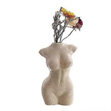 Body Vase Female Form for Bathroom Decor, Boho Flowers, vase for Minimalist, Eclectic, Vanity Decor, Beige, Body Shaped