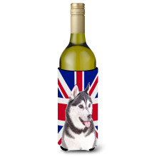 Alaskan Malamute cu izolator pentru bauturi pentru sticla de vin cu steagul britanic Union Jack englezesc KJ1161LITERK