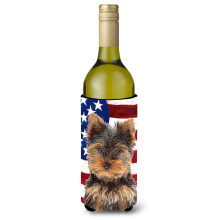 USA:n lippu, jossa Yorkie Puppy / Yorkshirenterrieri Viinipullo Juomaeriste Hugger KJ1160LITERK