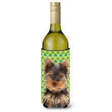 Ziua Sf. Patrick Shamrock Yorkie Puppy / Yorkshire Terrier Sticla de vin Izolator pentru bauturi Hugger KJ1202LITERK