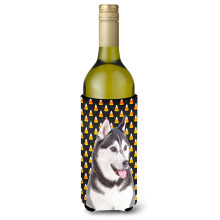 Candy Corn Halloween Alaskan Malamute Sticla de vin Izolator pentru bauturi Hugger KJ1210LITERK