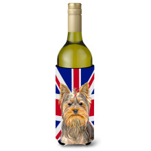 Yorkie / Yorkshire Terrier cu izolator pentru bauturi pentru sticla de vin cu steag englezesc Union Jack cu steag britanic Hugger KJ1163LITERK