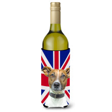 Jack Russell Terrier cu engleza Union Jack, steag britanic, sticla de vin, izolator pentru bauturi Hugger KJ1162LITERK