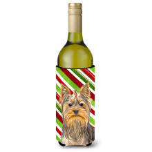 Candy Cane Holiday -joulu Yorkie/Yorkshirenterrieri Viinipullo Juomaeriste Hugger KJ1170LITERK