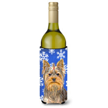 Fulgi de zapada de iarna Sarbatori Yorkie / Yorkshire Terrier Sticla de vin Izolator pentru bauturi Hugger KJ1177LITERK