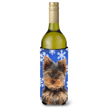 Fulgi de zapada de iarna Sarbatori Yorkie Puppy / Yorkshire Terrier Sticla de vin Izolator pentru bauturi Hugger KJ1181LITERK