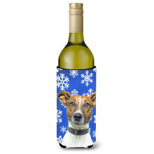 Fulgi de zapada de iarna Sarbatori Jack Russell Terrier Sticla de vin Izolator pentru bauturi Hugger KJ1176LITERK