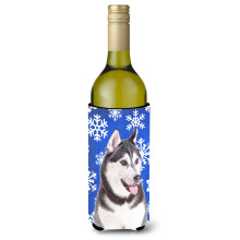 Vacan?a Fulgi de zapada de iarna Alaskan Malamute Sticla de vin Izolator pentru bauturi Hugger KJ1175LITERK