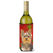 Fulgi de zapada ro?ii Sarbatori Craciun Yorkie / Yorkshire Terrier Sticla de vin Izolator pentru bauturi Hugger KJ1184LITERK