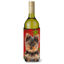 Fulgi de zapada ro?ii Sarbatori Craciun Yorkie Puppy / Yorkshire Terrier Sticla de vin Izolator pentru bauturi Hugger KJ1188LITERK