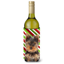 Trestie de bomboane Sarbatori Craciun Yorkie Puppy / Yorkshire Terrier Sticla de vin Izolator pentru bauturi Hugger KJ1174LITERK