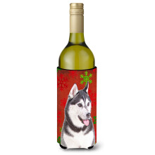Fulgi de zapada ro?ii Sarbatori Craciun Alaskan Malamute Sticla de vin Izolator pentru bauturi Hugger KJ1182LITERK