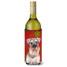 Fulgi de zapada ro?ii Sarbatori Craciun Schnauzer Sticla de vin Izolator pentru bauturi Hugger KJ1186LITERK