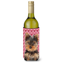 Hearts Love and Valentine's Day Yorkie Puppy / Yorkshire Terrier Sticla de vin Izolator pentru bauturi Hugger KJ1195LITERK