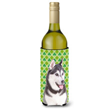 Ziua Sf. Patrick Shamrock Alaskan Malamute Sticla de vin Izolator pentru bauturi Hugger KJ1196LITERK