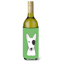 Green Checkered Bull Terrier Wine Bottle Beverage Insulator Hugger BB1132LITERK