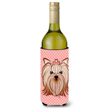 Pink Checkreded Yorkie / Yorkshire Terrier Bottle Bottle Beaverage Izsolator Hugger BB1138Literk