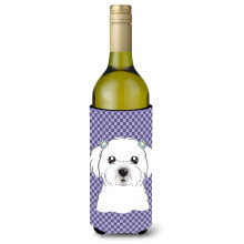 Purple Checkered Maltese Wine Bottle Beverage Insulator Hugger BB1134LITERK