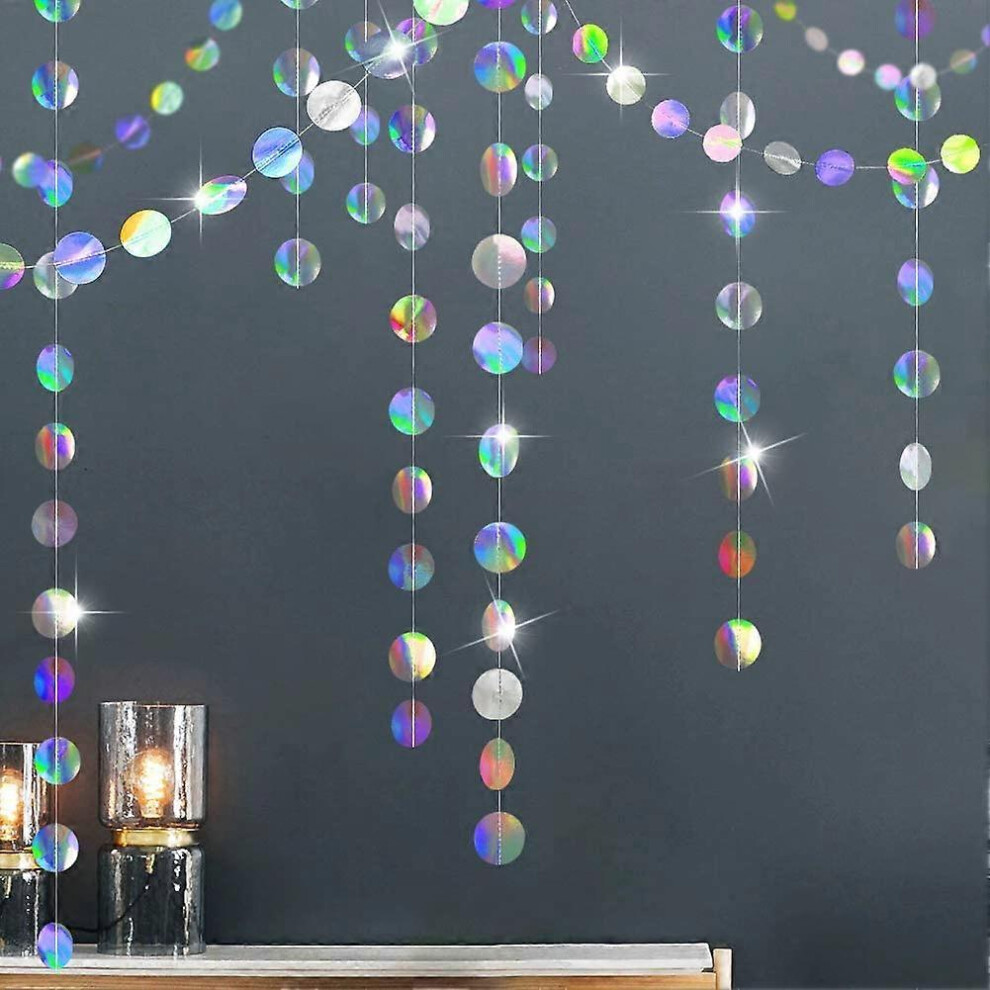 Sparkly Circle Garlands Iridescent Party Supplies Holographic Hanging Streamer Backdrop Kids Unicorn Mermaid Theme Birthday Party Decorations Baby Sho
