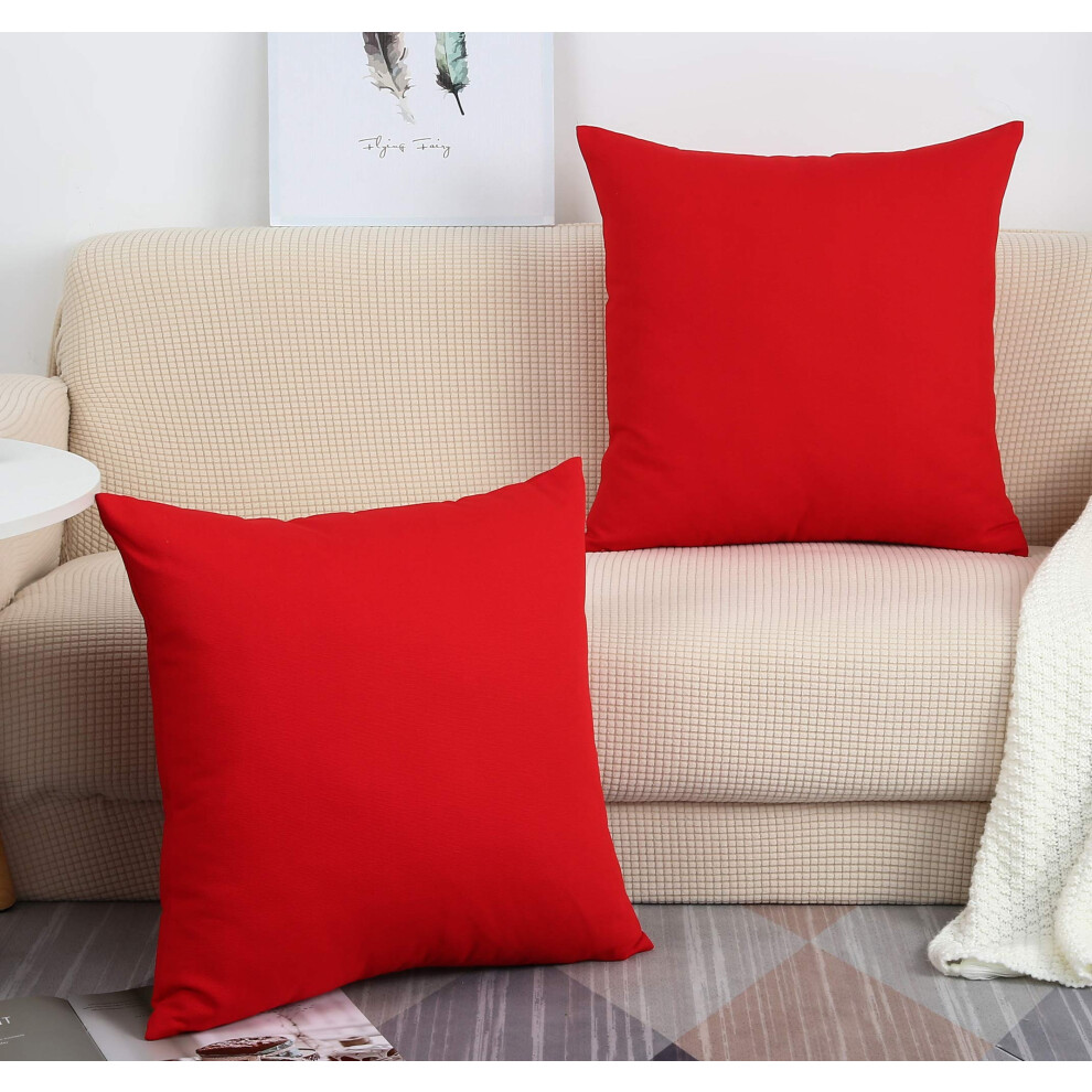 Housses de coussin d   coratives faites     la main en toile 100 % coton massif TangDepot (61 x 61 cm, rouge)