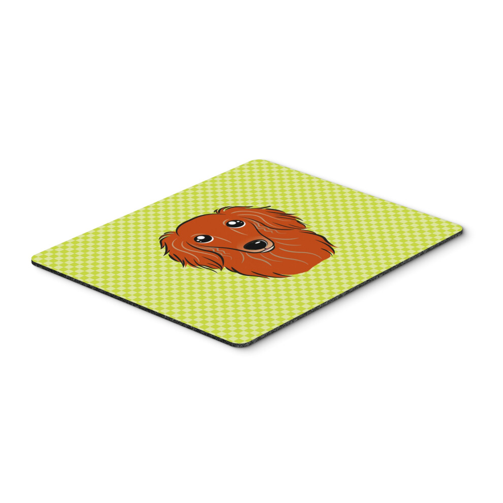 Caroline's Treasures Checkerboard Lime Longhair Dachshund Mouse Pad/Hot Pad/Trivet Bb1276mp Green/Red 615872914159